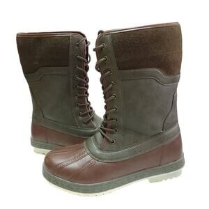 Just Fab Boot Womens Size 6.5 Anaelle Flannel Flat Lace Up Boots Green Brown​​